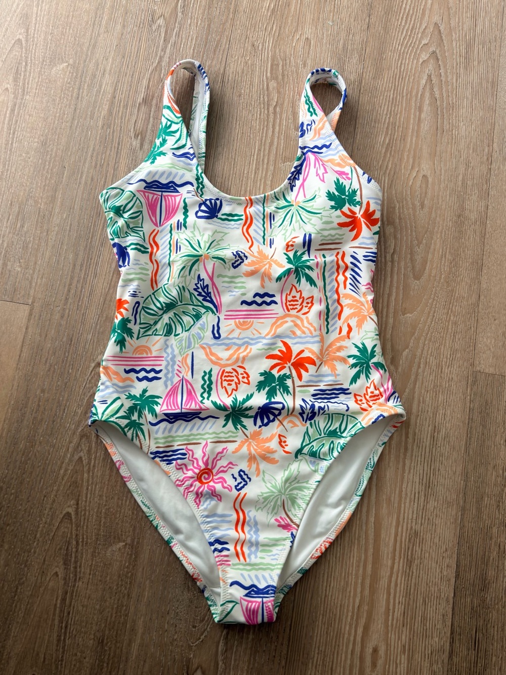 Old Navy Girls' White One-Piece Swimsuit with Bright Tropical Print